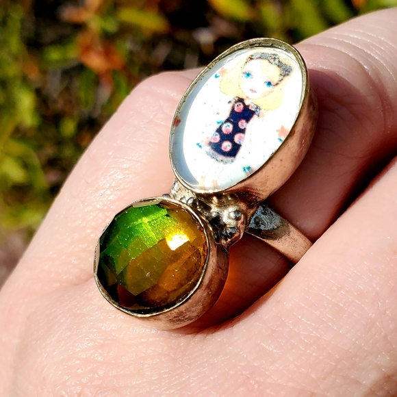 New Unique Fancy Glass Anime Girl Rainbow Topaz Magic 925 Silver Ring. - Picture 7 of 16